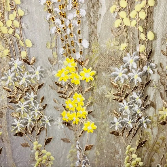 AQUA Gold Yellow Beaded Embroidered Maxi 3D Prom Dress Gown Wedding Guest Glam L - Picture 8 of 12